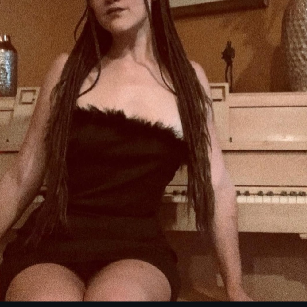 Justify Black Strapless Dress with Feather Trim